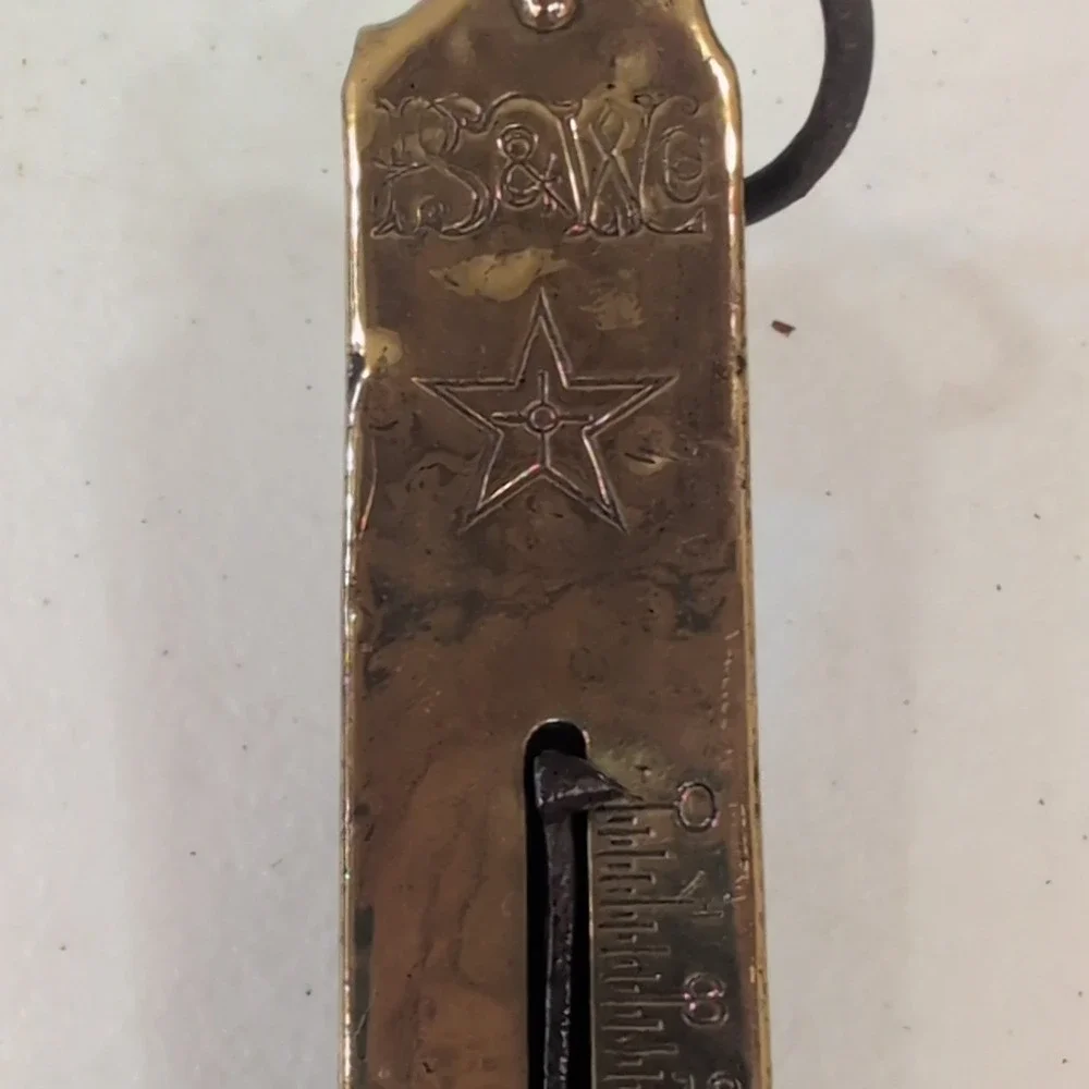 Vintage PS & W Co. Brass Hanging Scale 25 lb Star Antique 8.5 inch 1890-1910 - Picture 2 of 10
